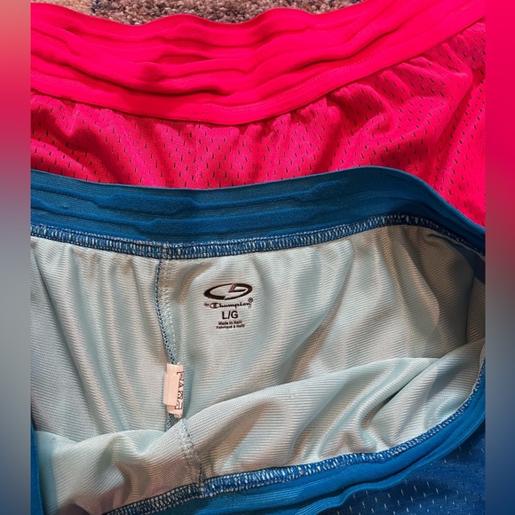 2 Pair of Champion Size L Running Shorts Pink/Blue - Picture 3 of 6